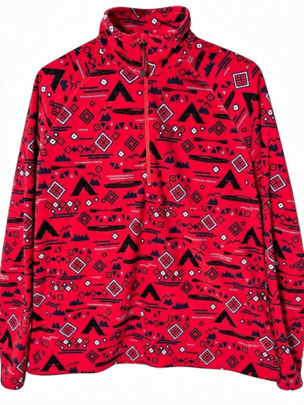 Eddie Bauer Printed Microfleece 1/4-Zip Pullover Red & Black XL